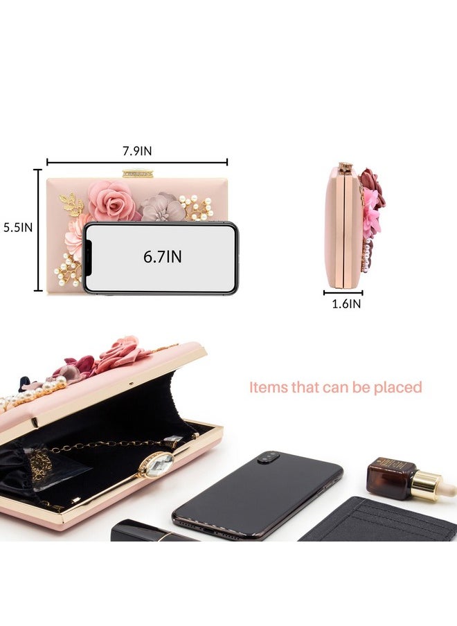 Milisente - Evening Bag For Women Flower Wedding Evening Clutch Purse Bride Floral Clutch Bag (Light Pink) - Image 1