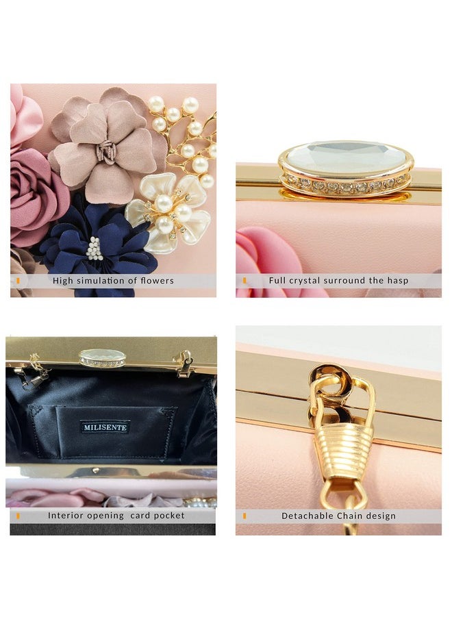 Milisente - Evening Bag For Women Flower Wedding Evening Clutch Purse Bride Floral Clutch Bag (Light Pink) - Image 1