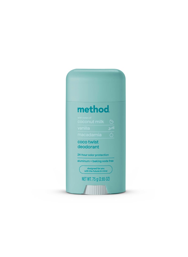 Method - Method Deodorant, Coco Twist, Coconut Milk, Avocado + Macadamia Oil notes, 24 Hour Odor Protection, 2.65 oz - Image 1
