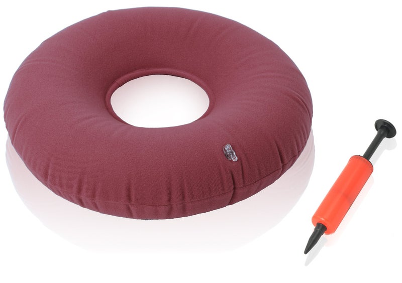 Dr. Frederick's Original Donut Pillow - 15" Inflatable Donut Cushion for Tailbone Pain Relief - Seat Cushion for Hemorrhoids, Bed Sores, Prostatitis - Vinyl & Flannel - Red - Image 1