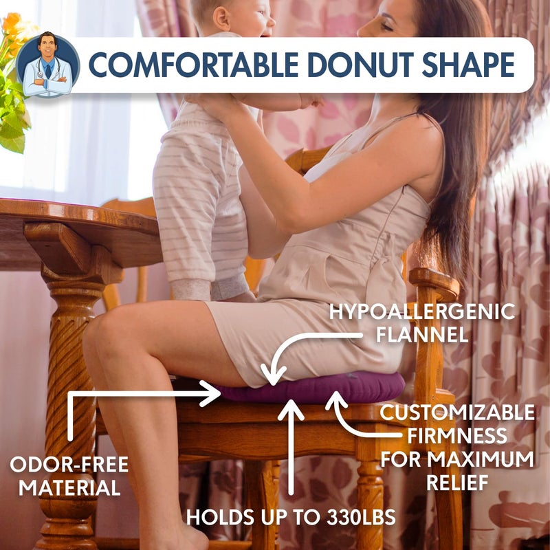 Dr. Frederick's Original Donut Pillow - 15" Inflatable Donut Cushion for Tailbone Pain Relief - Seat Cushion for Hemorrhoids, Bed Sores, Prostatitis - Vinyl & Flannel - Red - Image 5