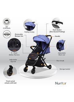 Nurtur Bravo Baby/Kids Travel Stroller 0 36 Months, Storage Basket, Detachable Bumper, 5 Point Safety Harness, Compact Foldable Design  - Image 2