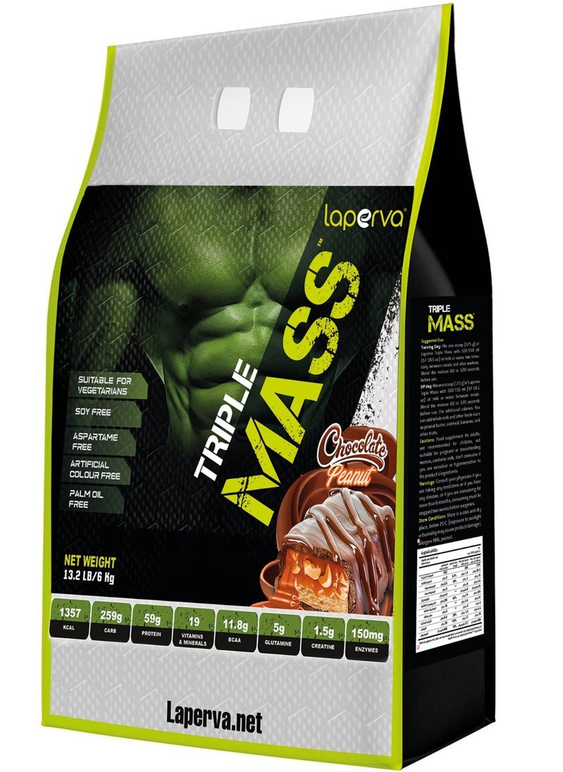 Laperva Triple Mass Gainer  Protein Chocolate Peanut Flavor 6Kg 