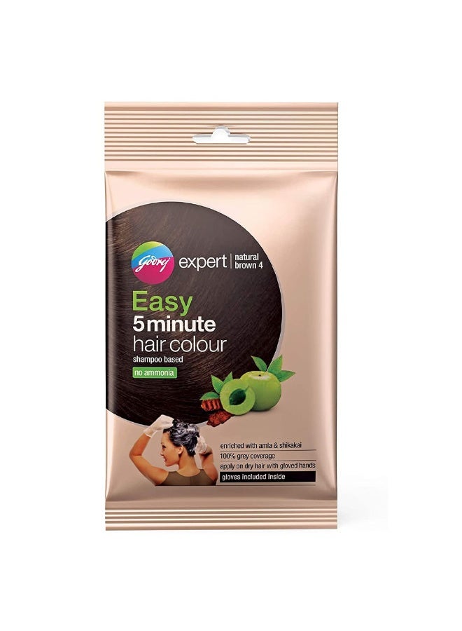 Expert Easy 5-Minute Hair Color Shampoo With No Ammonia, Natural Brown, Pack of 8 x 18ml