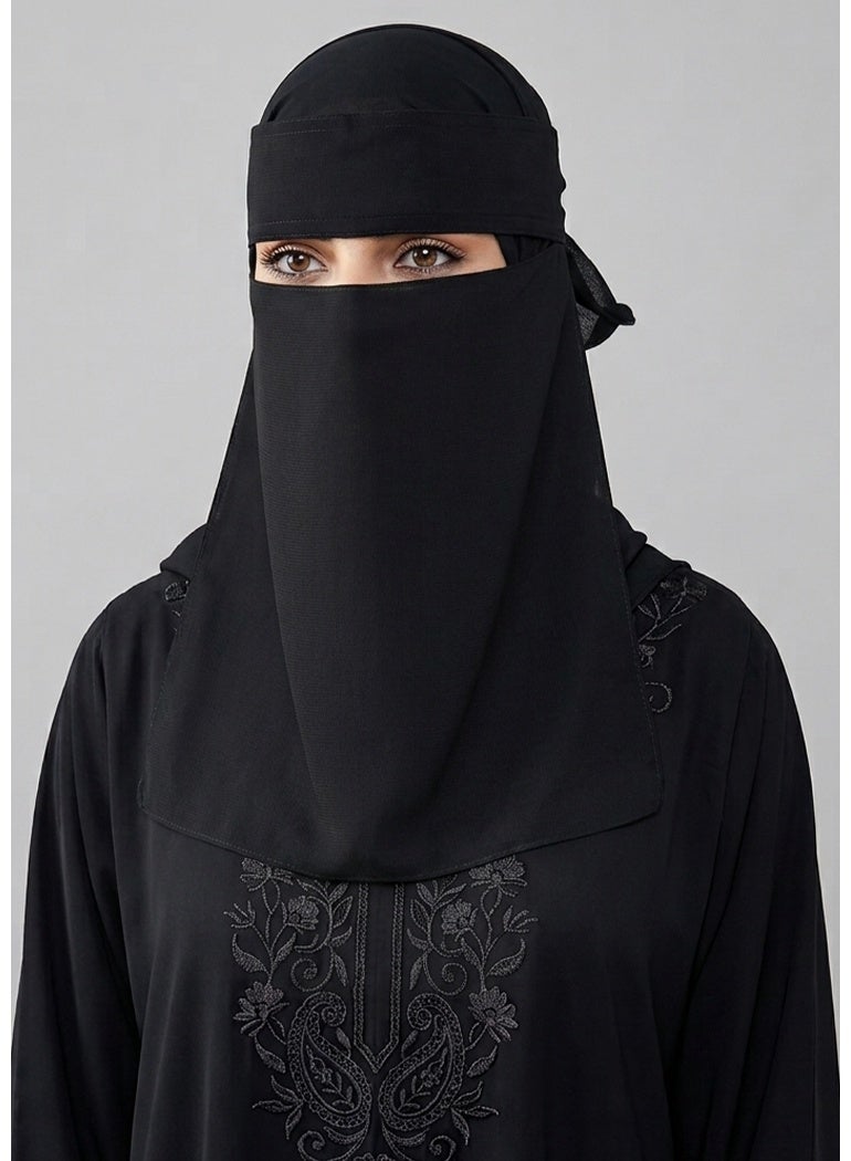 Saudi Niqab Elastic Veils, Women Black Mask No Slip Full Cover, LightWeight Veils With Tie, Washable, Perfect for Everyday and Occasion Use - Image 1