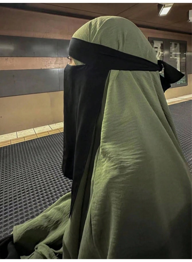 Saudi Niqab Elastic Veils, Women Black Mask No Slip Full Cover, LightWeight Veils With Tie, Washable, Perfect for Everyday and Occasion Use - Image 2