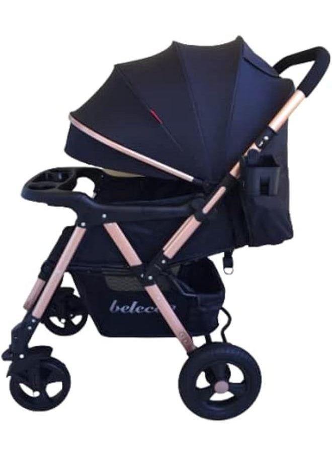 belecoo Belecoo Baby stroller with flip handle (Black) -- Tan  - Image 1