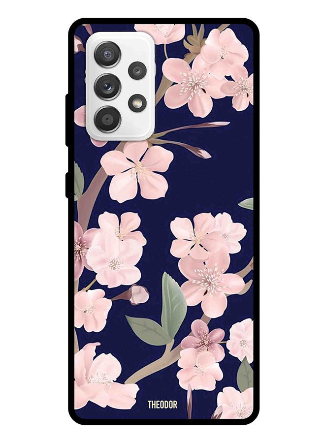 Theodor Protective Case Cover For Samsung Galaxy A52s Pink flowers in Blue Background - Image 1