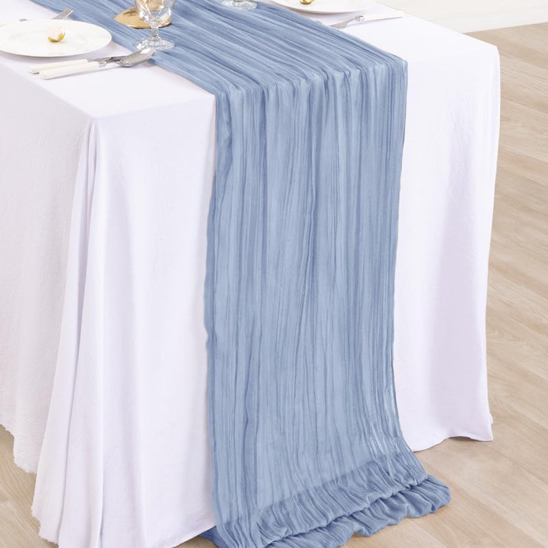 DeZerlor 10 Pack Christmas Table Runner Dusty Blue Cheesecloth Table Runner Boho Gauze Table Runner 120 inches Long Winter Table Decor for Wedding Baby Shower Xmas Party Decorations - Image 4