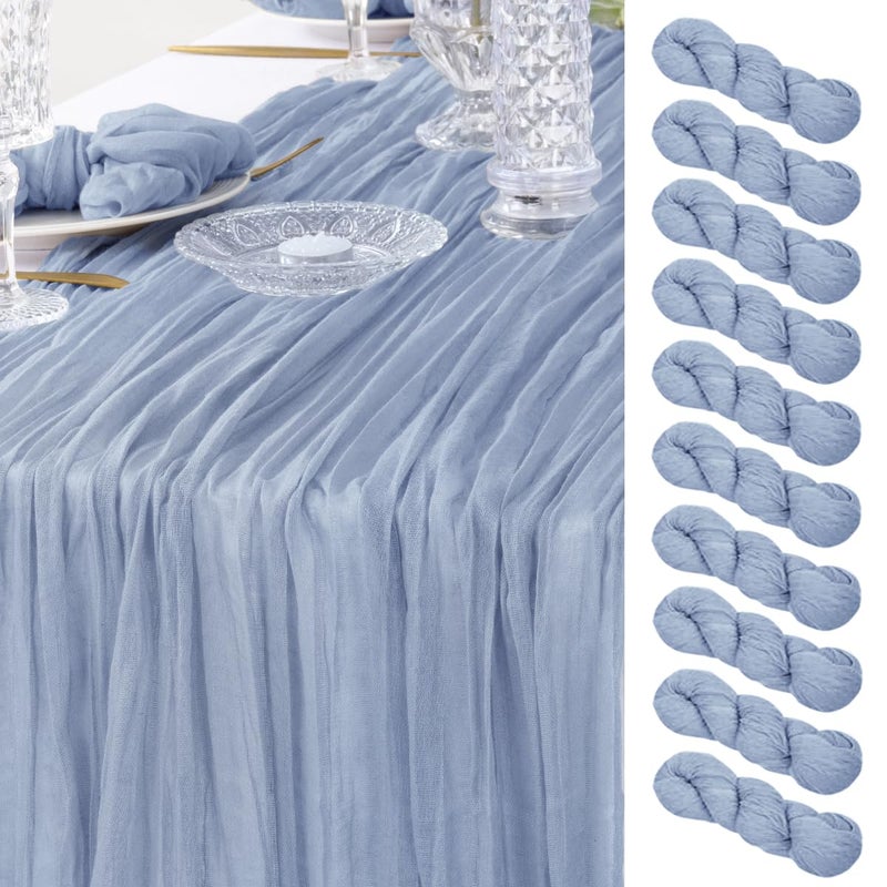 DeZerlor 10 Pack Christmas Table Runner Dusty Blue Cheesecloth Table Runner Boho Gauze Table Runner 120 inches Long Winter Table Decor for Wedding Baby Shower Xmas Party Decorations - Image 1