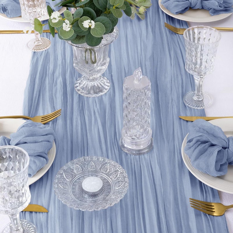 DeZerlor 10 Pack Christmas Table Runner Dusty Blue Cheesecloth Table Runner Boho Gauze Table Runner 120 inches Long Winter Table Decor for Wedding Baby Shower Xmas Party Decorations - Image 3