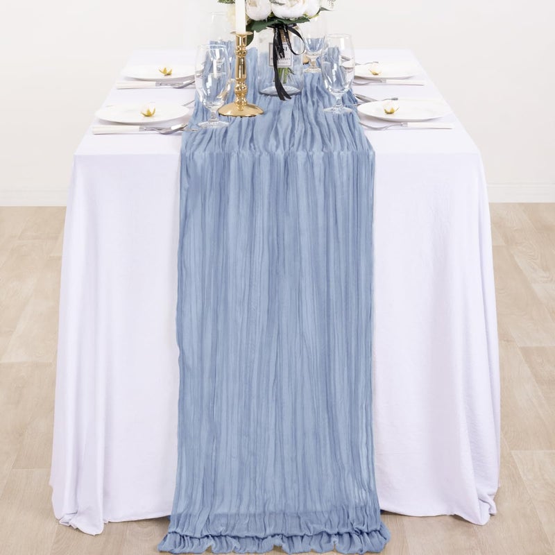 DeZerlor 10 Pack Christmas Table Runner Dusty Blue Cheesecloth Table Runner Boho Gauze Table Runner 120 inches Long Winter Table Decor for Wedding Baby Shower Xmas Party Decorations - Image 2