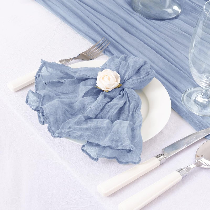 DeZerlor 10 Pack Christmas Table Runner Dusty Blue Cheesecloth Table Runner Boho Gauze Table Runner 120 inches Long Winter Table Decor for Wedding Baby Shower Xmas Party Decorations - Image 5