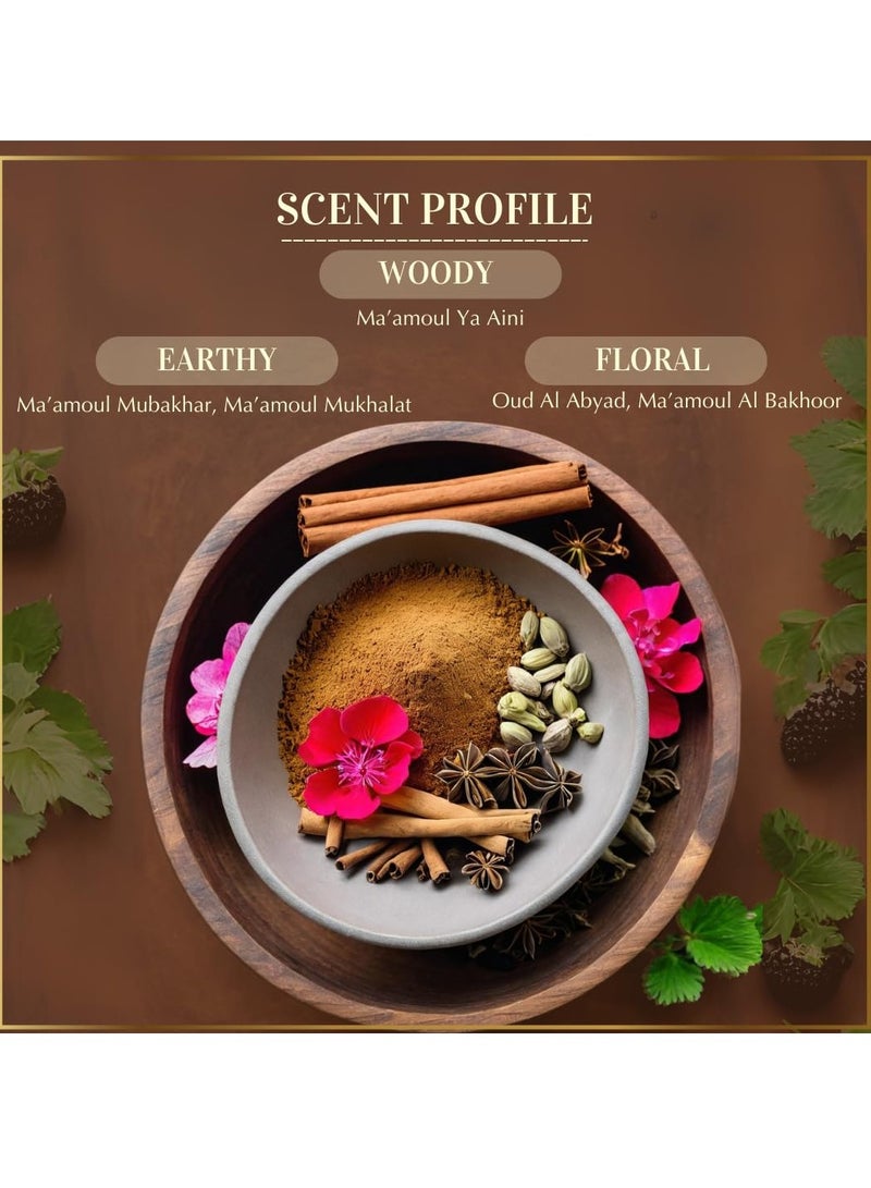 DUKHNI Maamoul Bakhoor Variety Box and Burner by Dukhni Discovery Kit Gift Set Ramadan Décor and Eid Gift Authentic Assorted Arabic Oud Bakhoor Incense 10 pcs Bakhoor 5 Mixed scents - Image 5