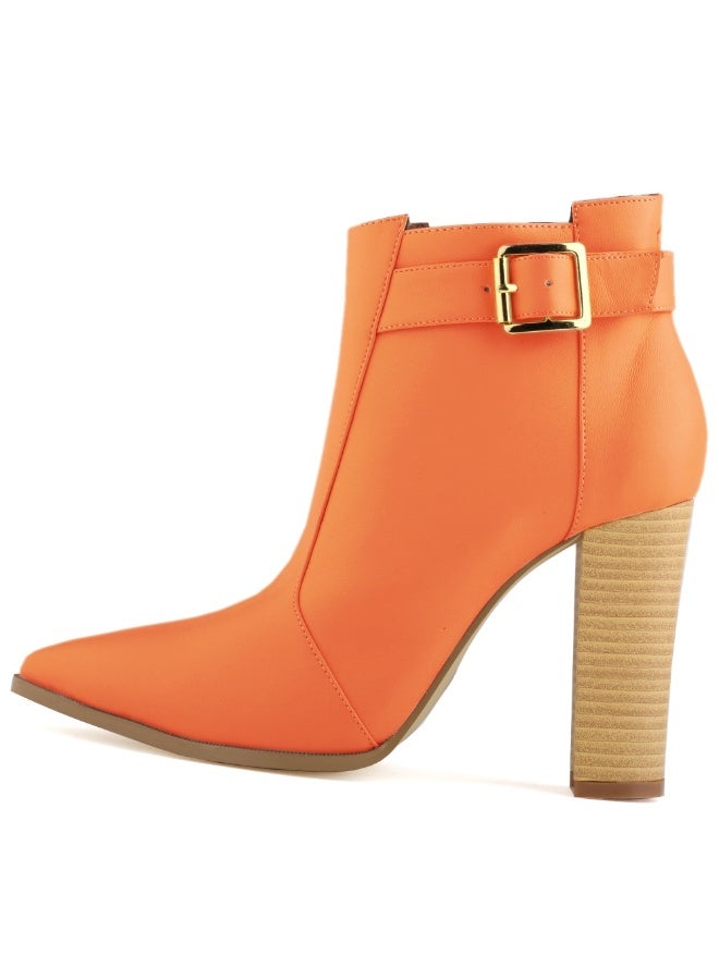 Loquat Autumn/Winter Pointed Toe Wood Grain Block Heel Ankle Boots 11cm Orange  - Image 1
