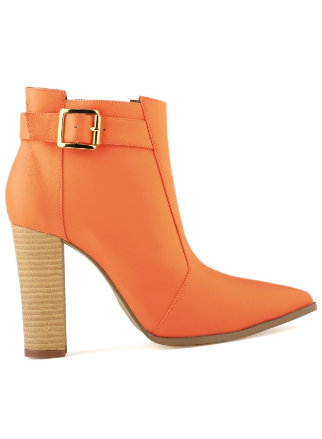 Loquat Autumn/Winter Pointed Toe Wood Grain Block Heel Ankle Boots 11cm Orange  - Image 2