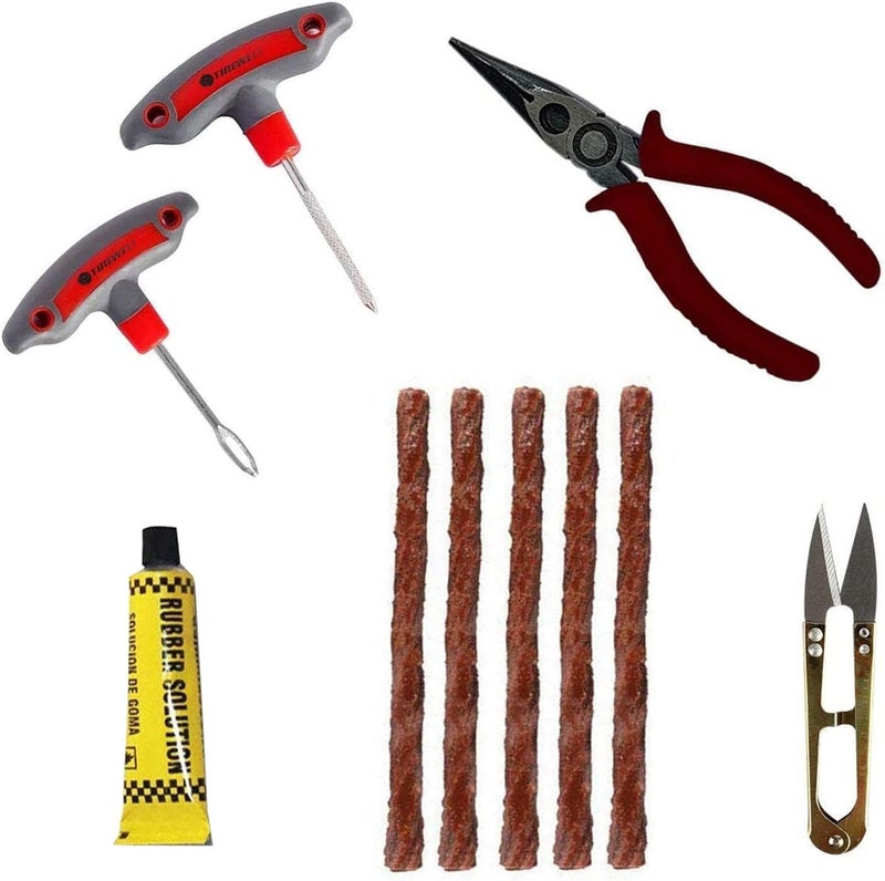 طقم إصلاح ثقوب الإطارات اللاسلكية العالمي TW-5002 6 في 1 مع صندوق تخزين، صندوق أدوات رقعة الإطارات المسطحة للطوارئ للسيارة والدراجة وسيارات الدفع الرباعي والدراجة النارية - Image 1