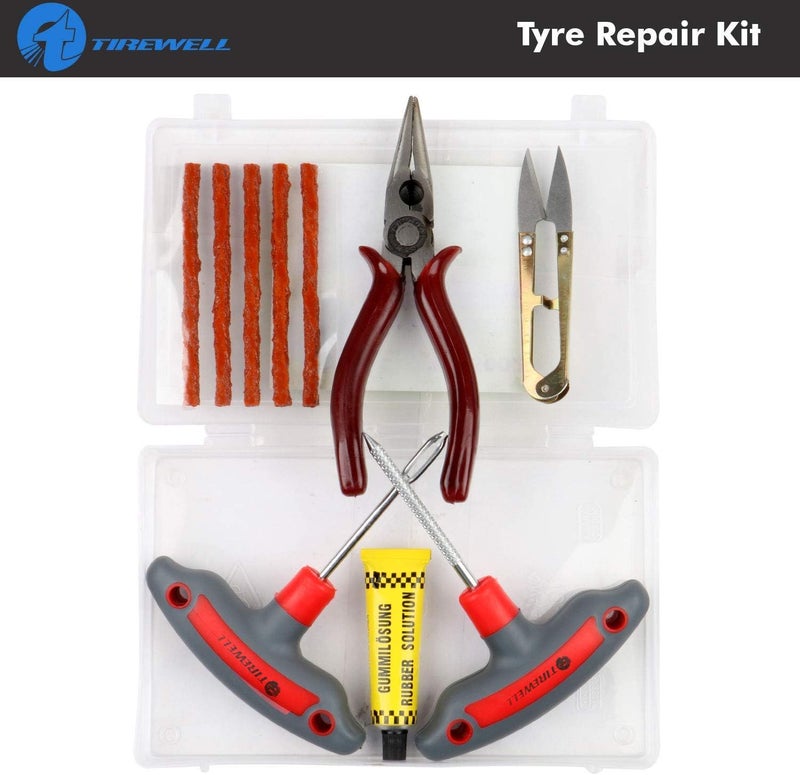 طقم إصلاح ثقوب الإطارات اللاسلكية العالمي TW-5002 6 في 1 مع صندوق تخزين، صندوق أدوات رقعة الإطارات المسطحة للطوارئ للسيارة والدراجة وسيارات الدفع الرباعي والدراجة النارية - Image 5
