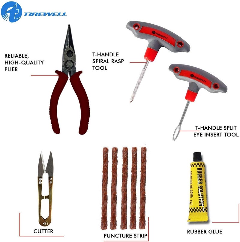 طقم إصلاح ثقوب الإطارات اللاسلكية العالمي TW-5002 6 في 1 مع صندوق تخزين، صندوق أدوات رقعة الإطارات المسطحة للطوارئ للسيارة والدراجة وسيارات الدفع الرباعي والدراجة النارية - Image 2