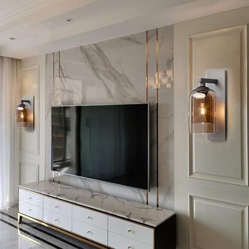 Harold Electricals Modern Indoor Glass Wall Sconces | Champagne Wall Light for Living Room, Hall, Dining Area, Bedroom, Corridor, Restaurant, Home Décor - Amber Lampshade (Bulb Included) - Image 4