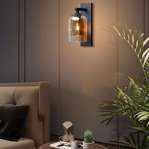 Harold Electricals Modern Indoor Glass Wall Sconces | Champagne Wall Light for Living Room, Hall, Dining Area, Bedroom, Corridor, Restaurant, Home Décor - Amber Lampshade (Bulb Included) - Image 3