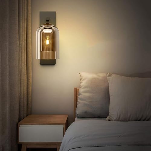 Harold Electricals Modern Indoor Glass Wall Sconces | Champagne Wall Light for Living Room, Hall, Dining Area, Bedroom, Corridor, Restaurant, Home Décor - Amber Lampshade (Bulb Included) - Image 2