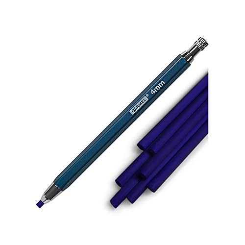 Carmel 4mm Mechanical Grease Pencil + 25 Refills (Blue), Clutch Pencil with Thick Waxy Leads, 4mm Lead Holder for Drawing, Wax Pencil for Holding Soft Greasy Leads, Mechanical China Marker - Image 1