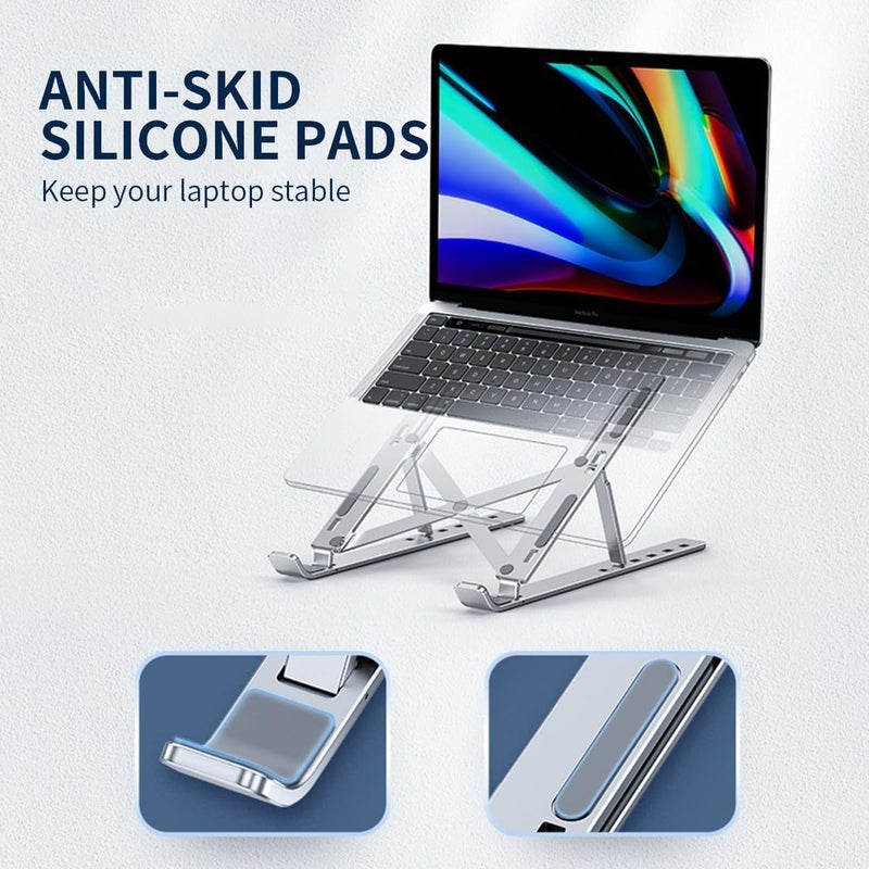 ECVV Aluminum Laptop Stand For Desk, 6-Angles Adjustable Laptop Riser Ergonomic Foldable Notebook Stand Compatible With Laptops And Ipad Up To 15" - Image 5