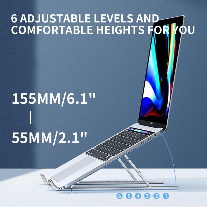ECVV Aluminum Laptop Stand For Desk, 6-Angles Adjustable Laptop Riser Ergonomic Foldable Notebook Stand Compatible With Laptops And Ipad Up To 15" - Image 3