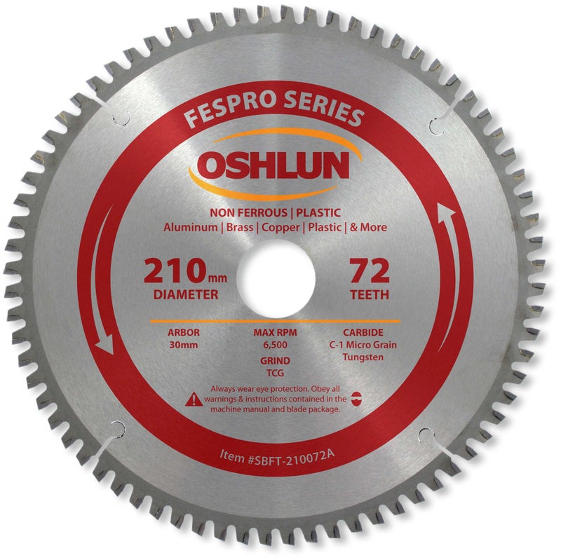 Oshlun SBFT210072A 210mm 72 Tooth FesPro Non Ferrous TCG Saw Blade with 30mm Arbor for Festool TS 75 EQ