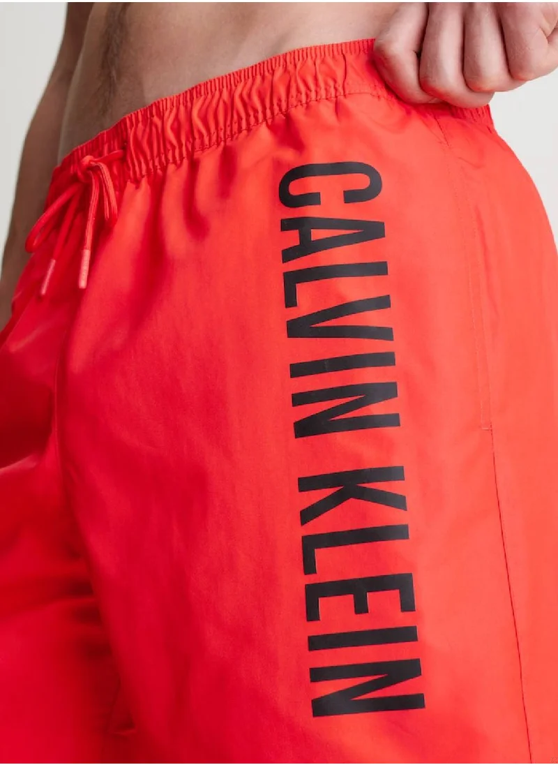 CALVIN KLEIN Men's Medium Drawstring Swim Shorts - Intense Power -  medium length, Red