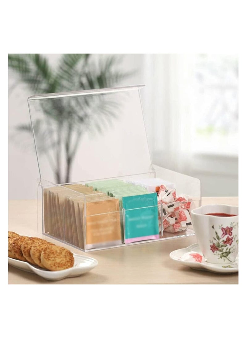 سبيس شوب صناديق تخزين، حاملات أكياس شاي أكريليك، علبة شاي، منظم أكياس شاي شفاف للمطبخ مع غطاء، 6 أقسام متينة. - Image 2