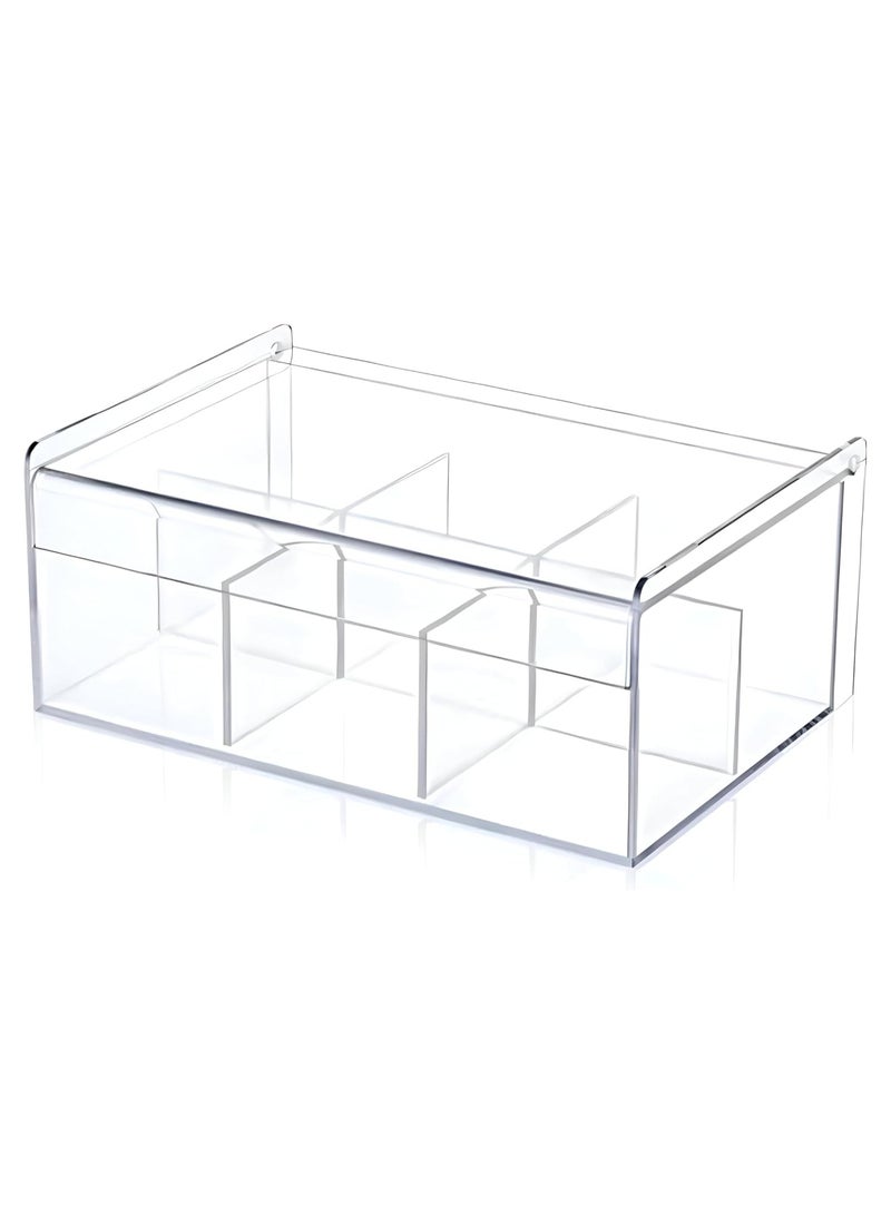 سبيس شوب صناديق تخزين، حاملات أكياس شاي أكريليك، علبة شاي، منظم أكياس شاي شفاف للمطبخ مع غطاء، 6 أقسام متينة. - Image 1