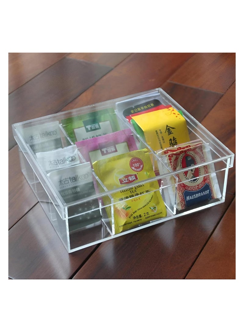 سبيس شوب صناديق تخزين، حاملات أكياس شاي أكريليك، علبة شاي، منظم أكياس شاي شفاف للمطبخ مع غطاء، 6 أقسام متينة. - Image 4