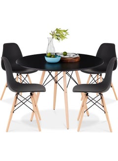 Taimi 5-Piece Dining Set Compact Mid-Century Modern Table And 4 Chair Set for Home Black  - Image 4