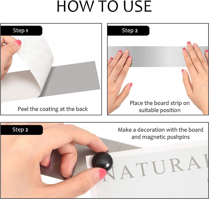 كلاراكو لوحة مغناطيسية شرائط مغناطيسية مع دعم لاصق شرائط مغناطيسية شريط مغناطيسي لاصق للوحة ملاحظات الحائط مع دبابيس دفع للمدرسة والمكتب والمنزل (10) - Image 3
