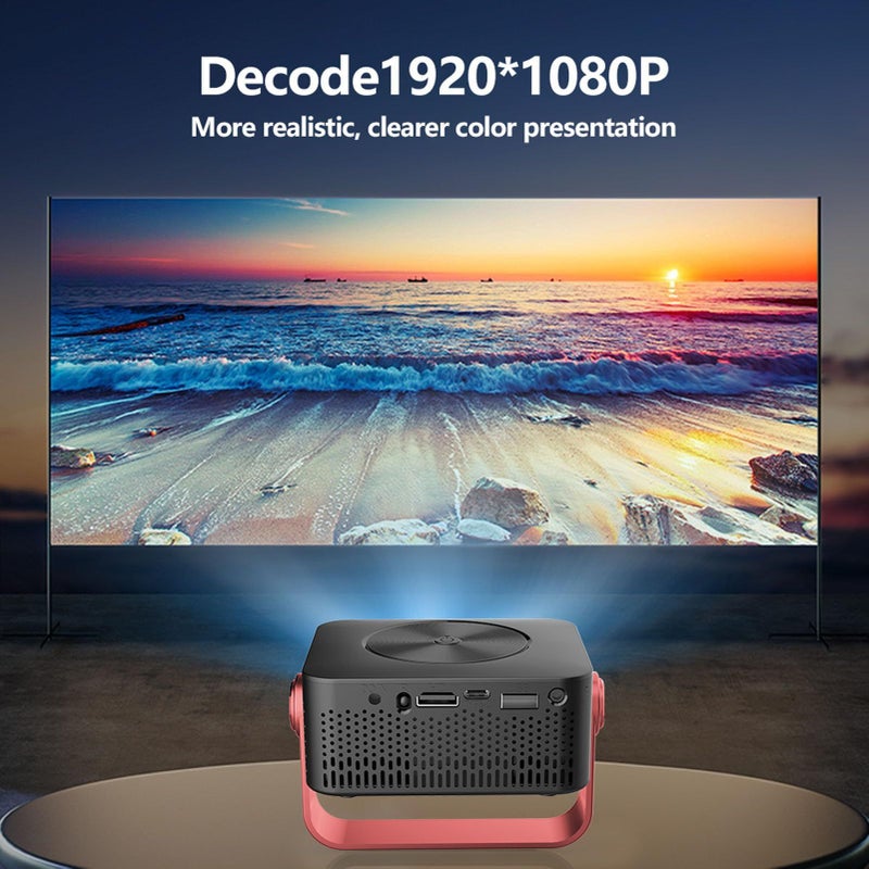 بروجيكتور محمول بدقة Full HD 4K للاستخدام الخارجي بقوة 150 ANSI يعمل بتقنية LED مع إضاءة خلفية ملونة (نظام الألوان)، مزود بخاصية WiFi، زاوية دوارة قابلة للتعديل 360 درجة، وتصحيح شبه المنحرف، مع قابس أمريكي. - Image 4