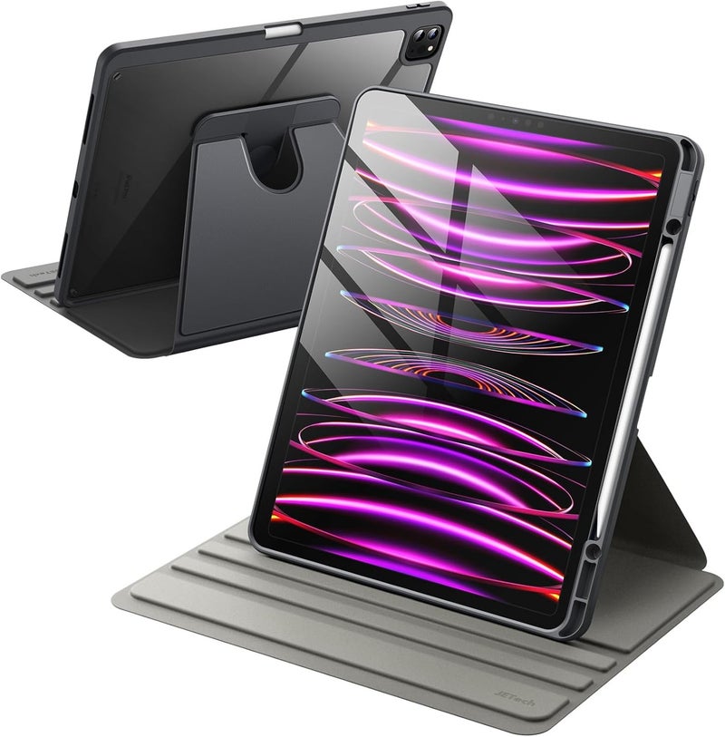 Jetech Rotating Case for iPad Pro 12.9-Inch (2022/2021/2020/2018) with Pencil Holder, 360 Degree Rotation Protective Stand Cover Clear Back, Auto Wake/Sleep (Black) - Image 1
