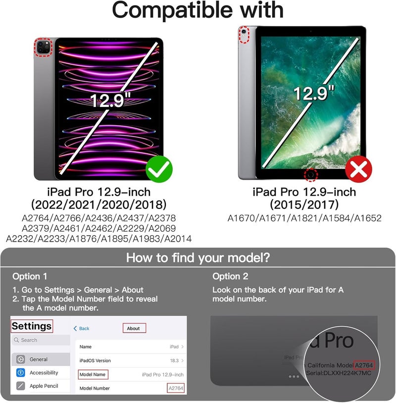 Jetech Rotating Case for iPad Pro 12.9-Inch (2022/2021/2020/2018) with Pencil Holder, 360 Degree Rotation Protective Stand Cover Clear Back, Auto Wake/Sleep (Black) - Image 2