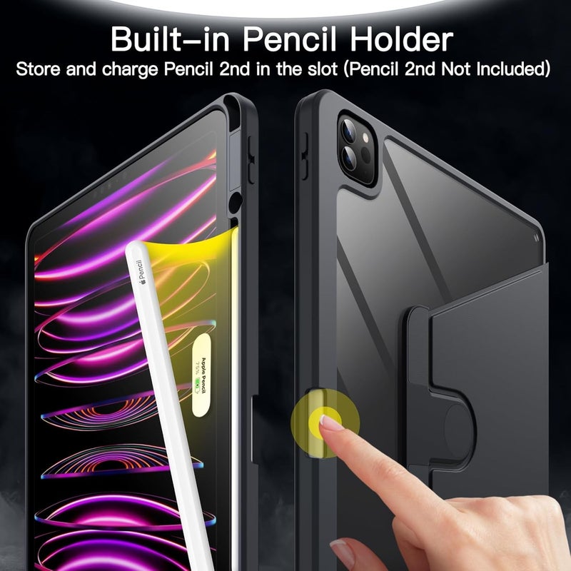 Jetech Rotating Case for iPad Pro 12.9-Inch (2022/2021/2020/2018) with Pencil Holder, 360 Degree Rotation Protective Stand Cover Clear Back, Auto Wake/Sleep (Black) - Image 5
