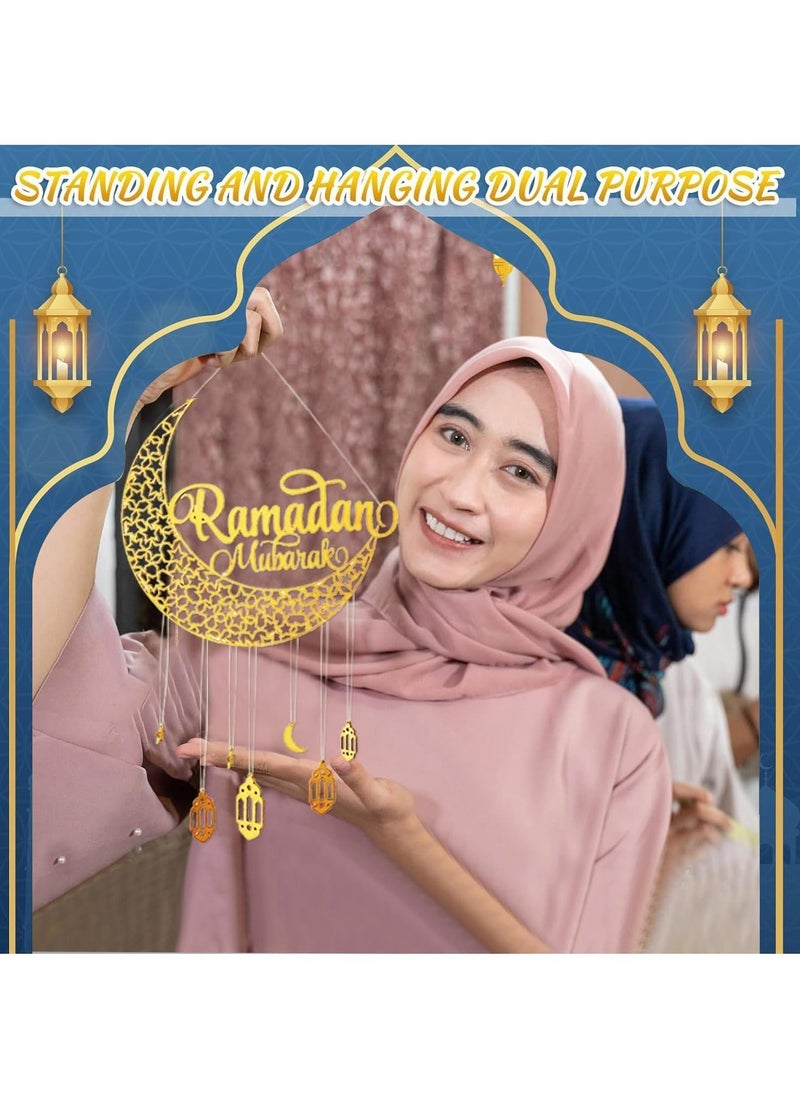 HOMESTAR High - Quality Ramadan Hanging Decor Wooden Moon and Star - Shaped Lantern Sign with Eid Mubarak Message Perfect for Home and Party Decor  - Image 3