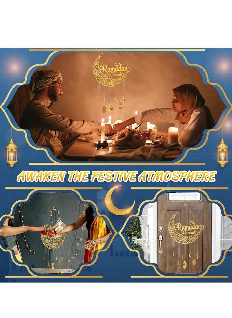HOMESTAR High - Quality Ramadan Hanging Decor Wooden Moon and Star - Shaped Lantern Sign with Eid Mubarak Message Perfect for Home and Party Decor  - Image 5