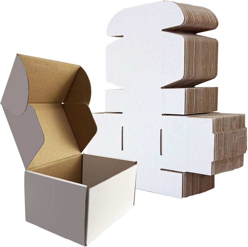 حزمة من 25 صندوق شحن 153×102×76 مم (6×4×3 بوصة) صندوق كرتون مموج أبيض صغير للتغليف والبريد - Image 1