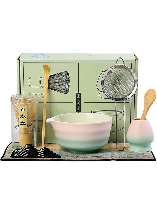 جفكام مجموعة خفاقة ماتشا - وعاء ماتشا وخفاقة ماتشا من الخيزران ومغرفة وملعقة ومنخل وحامل خفاقة، مجموعة مثالية للمبتدئين من 8 قطع لحفلات شاي الماتشا (متدرج) - Image 1