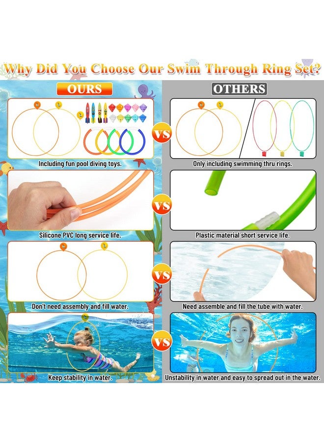 Cludoo 23Pcs Pool Toys Games For Kids, No Assembly Stability Swim Thru Rings, Pool Diving Toys For Kids 3,4,5,6,7,8,9,10,11,12 Swim Pool Toys For Kids Teens Adults Include Pool Torpedos Diving Gems - Image 2