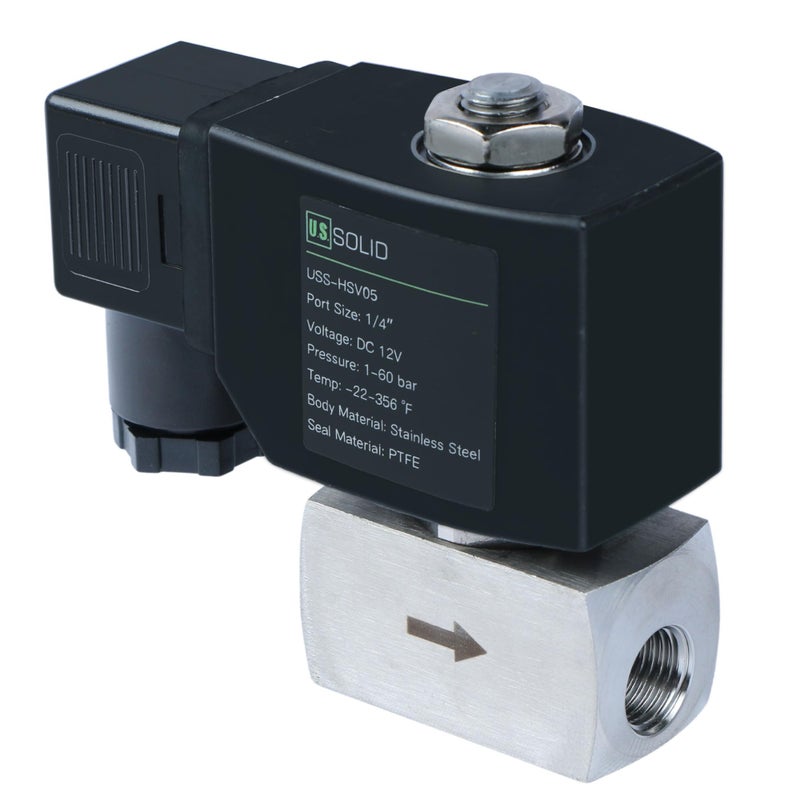 U.S. Solid US Solid 14 High Pressure Solenoid Valve 12V DC Stainless Steel 100 bar 76F to 248F HeatResistant HighPressure Valve for Industrial Use Water Gas Oil and Fluid Control - Image 2