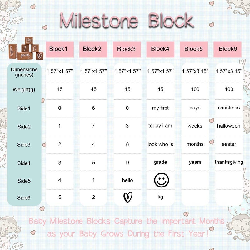 Promise Babe Milestone Blocks Set of 6 Baby Age Blocks for Monthly Milestone Wooden Photo Props Set Perfect for Baby Shower and Keepsake - Image 5