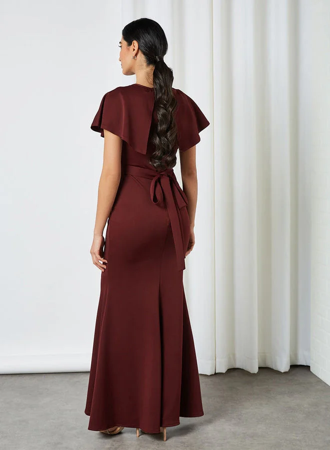 Generic Embellished Neckline Dress Burgundy