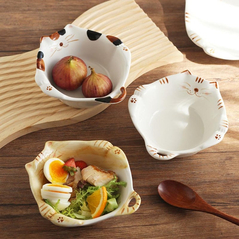 Cabilock Ramen Bowl Japanese Cat Bowl Porcelain Soup Oatmeal Cereal Stew Dessert Bowl Salad Pasta Rice Yoghurt Condiments Side Dishes Dip Ramen Noodle Plate Snack Container - Image 3