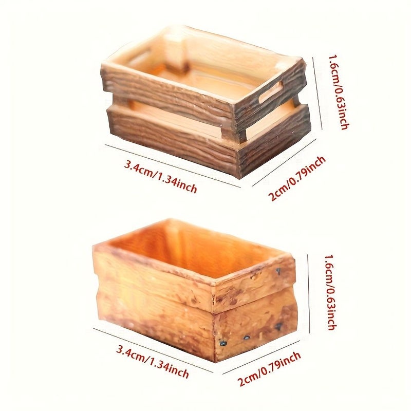 Dollhouse Storage Basket Small Box Two Pieces Miniature DIY Accessories Scene Decorative Ornaments Photography Props Landscape Handicrafts Holiday Gift Model Collectibles - Image 3